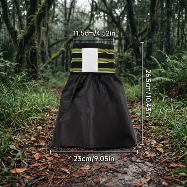 Tick protection shoe gaiters worn over trail shoes, sealing the shoe-to-pant gap